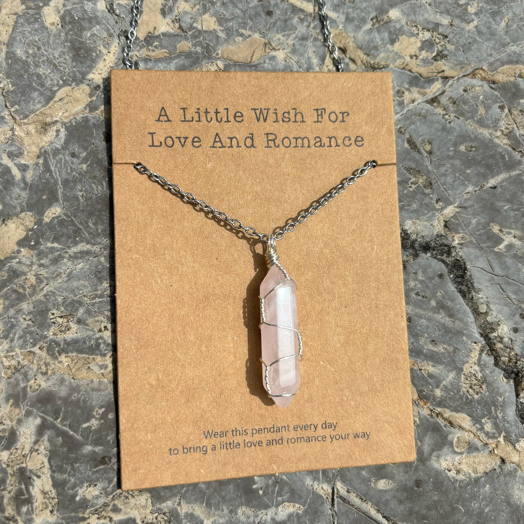 許願卡片繞線水晶吊墜項鏈