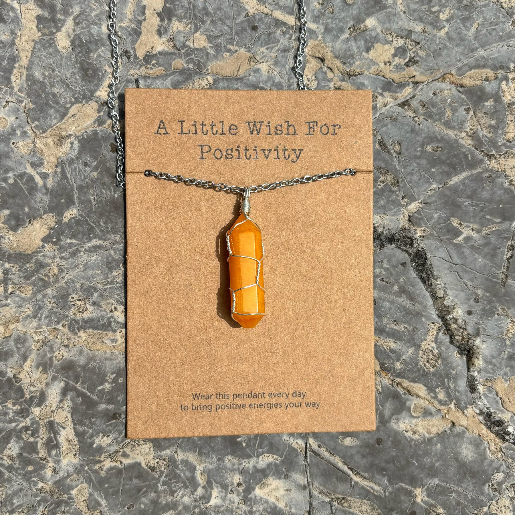 許願卡片繞線水晶吊墜項鏈