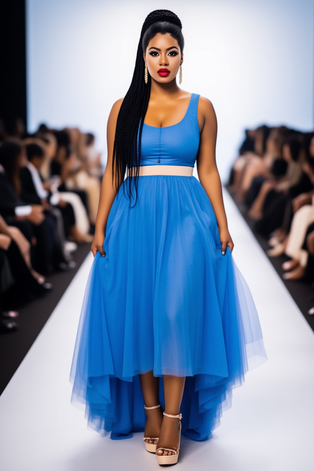 Sleeveless Cinch Waist Party Maxi Tulle Mullet Dresses-Blue [Pre Order]