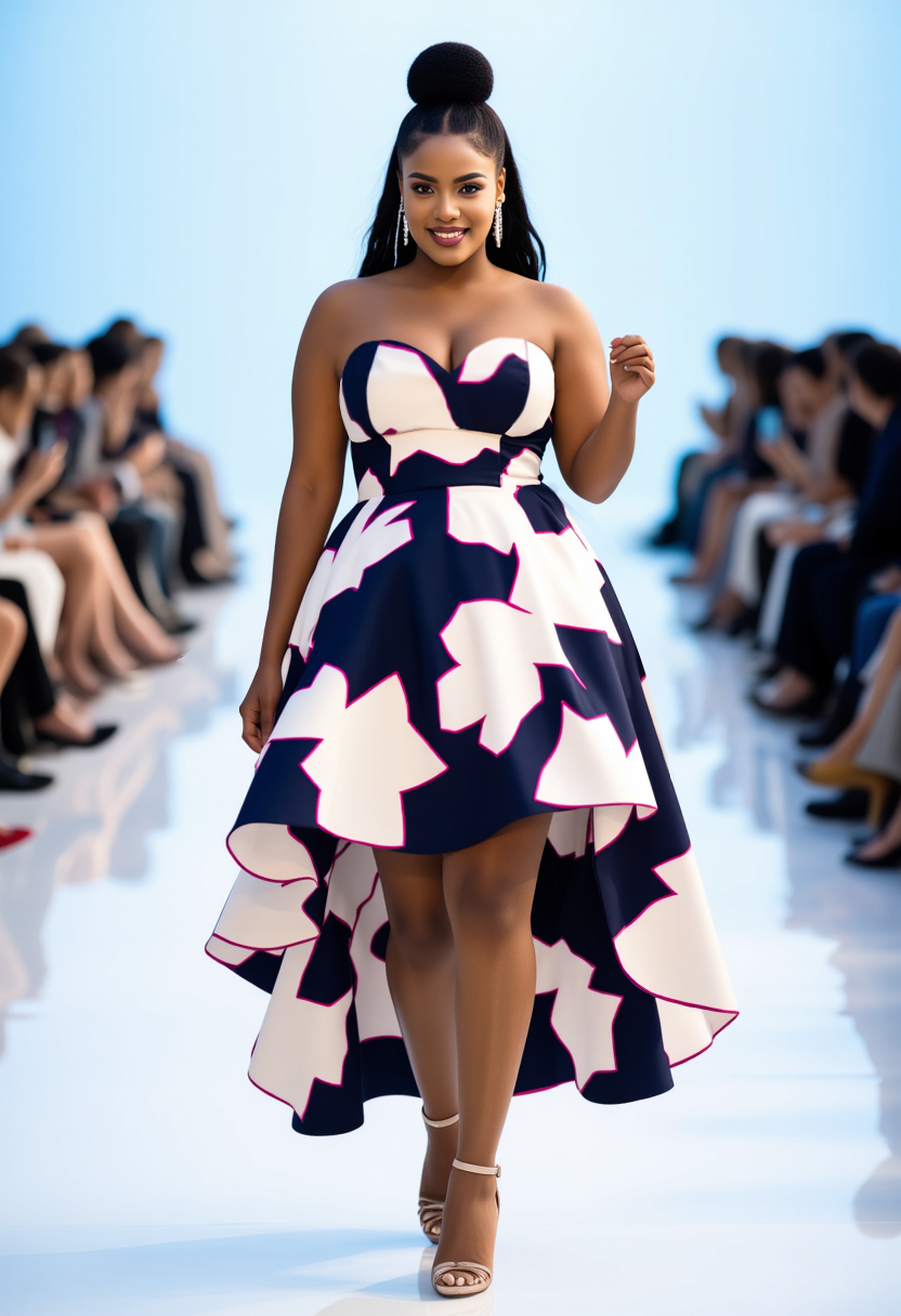 Geometric Print Strapless Party Maxi Mullet Dresses-Navy [Pre Order]