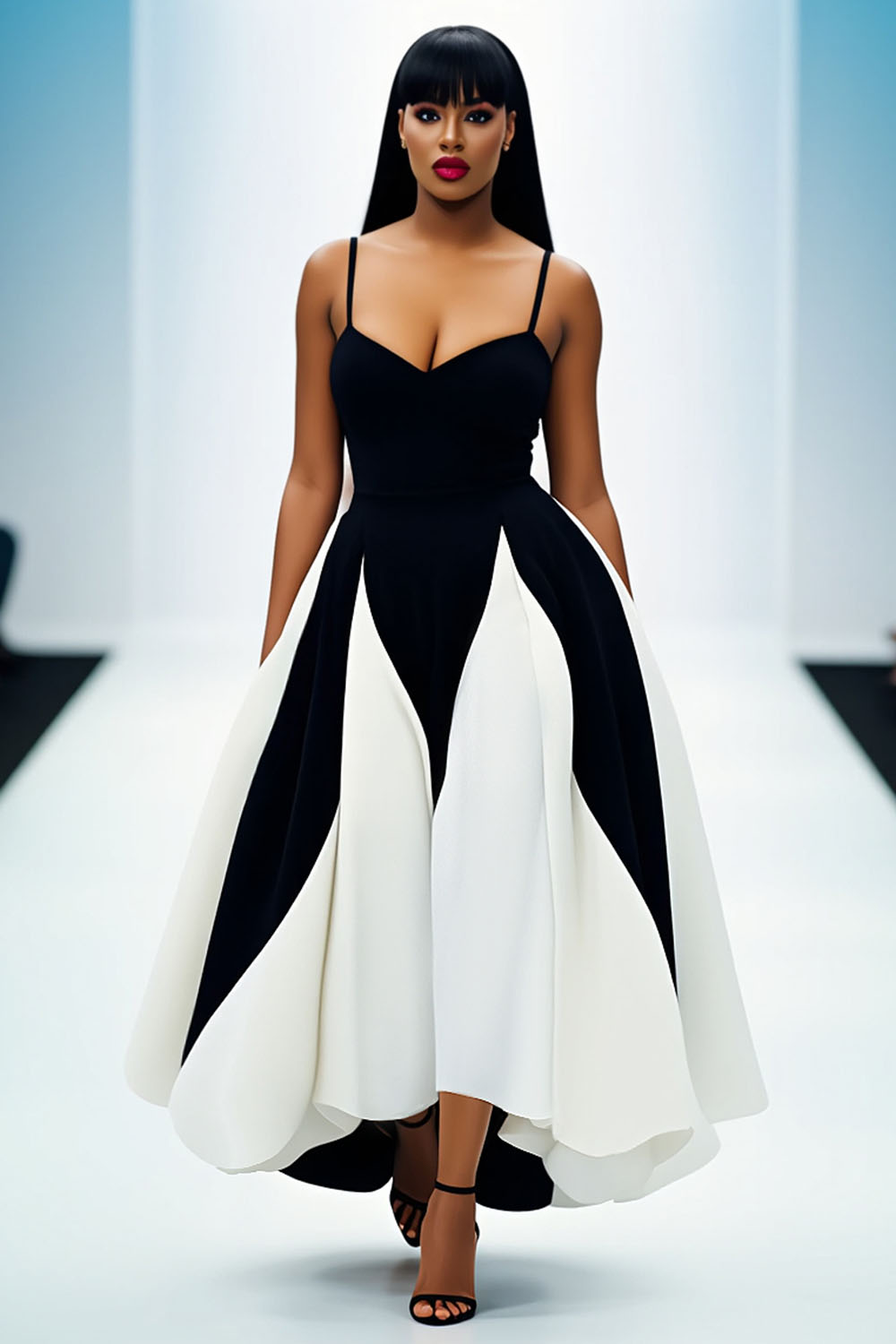 Colorblock Patchwork Cinch Waist Party Slip Maxi Dresses-Black [Pre Order]