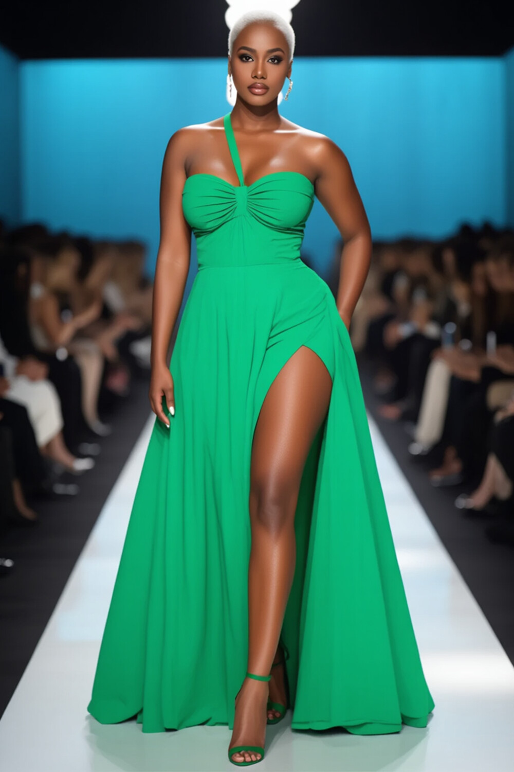 One Shoulder Sweetheart Neck High Slit Party Maxi Dresses-Green [Pre Order]