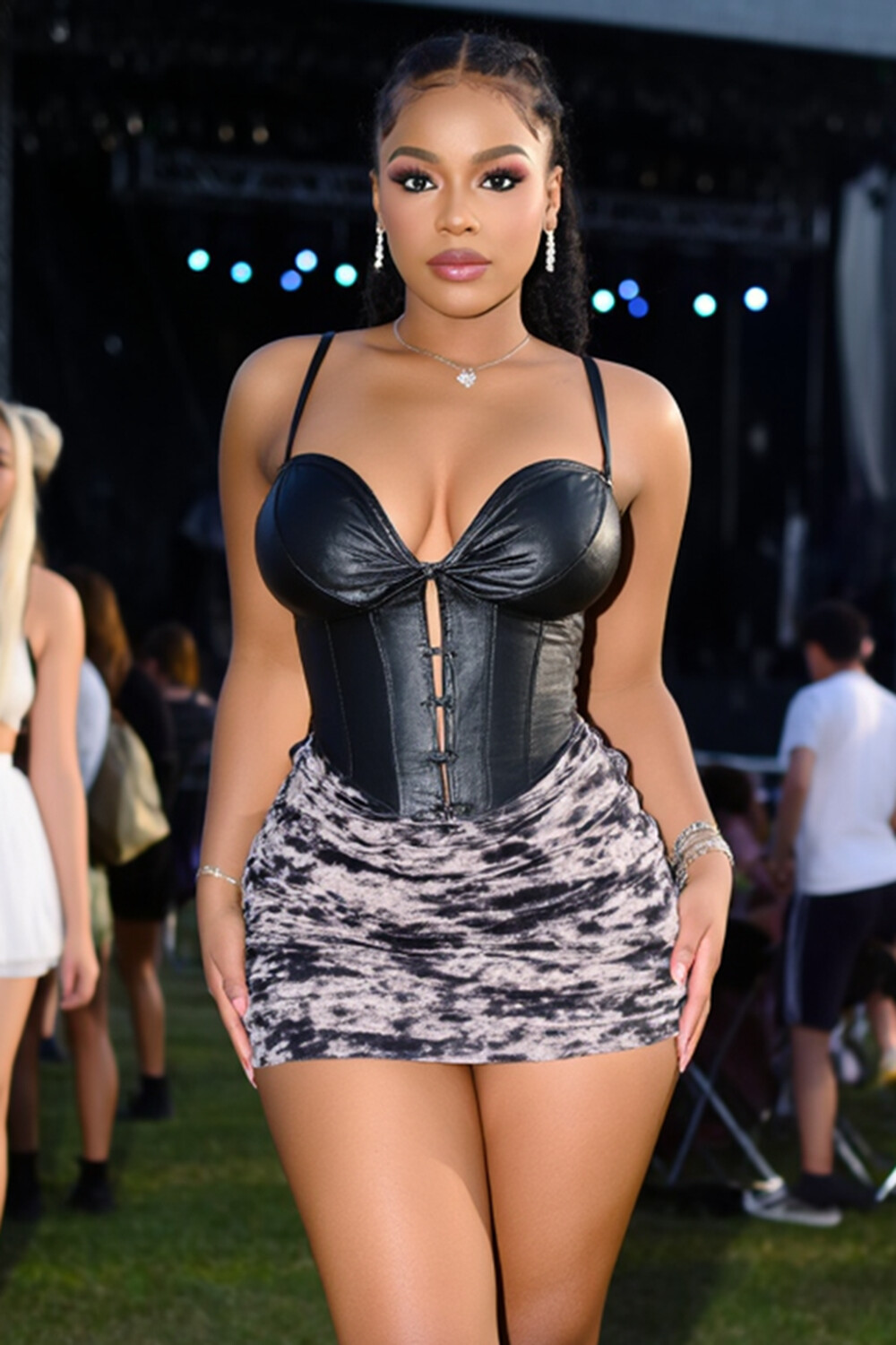 PU Leather Patchwork Corset EDM Rave Party Mini Dresses-Black [Pre Order]
