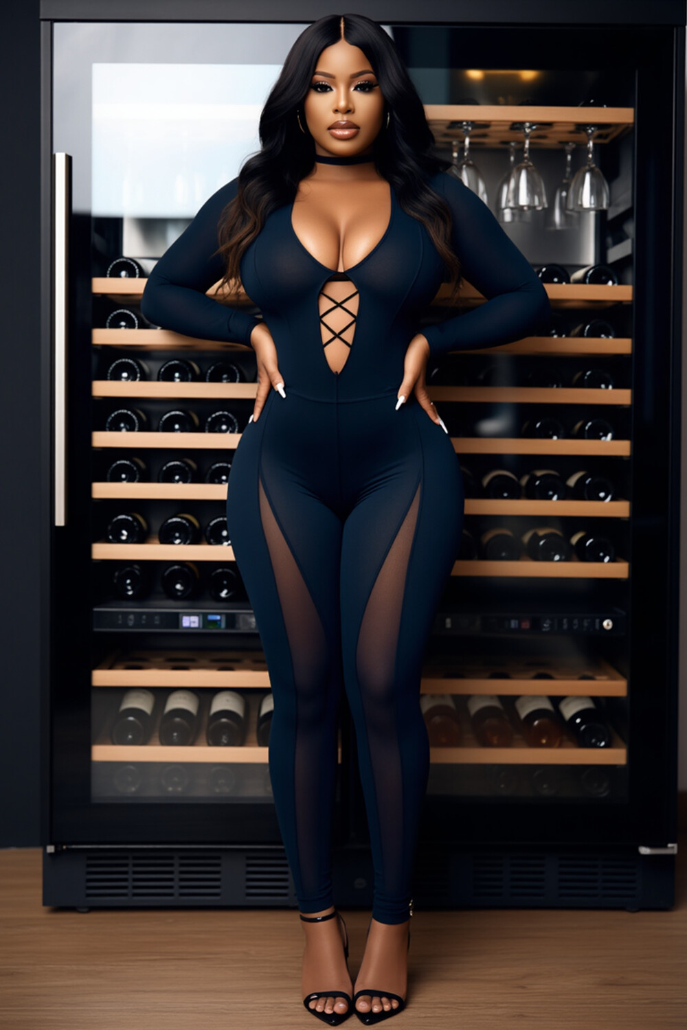 Lace-Up Cutout Mesh Patchwork Bodycon Party Jumpsuit-DarkGreen [Pre Order]