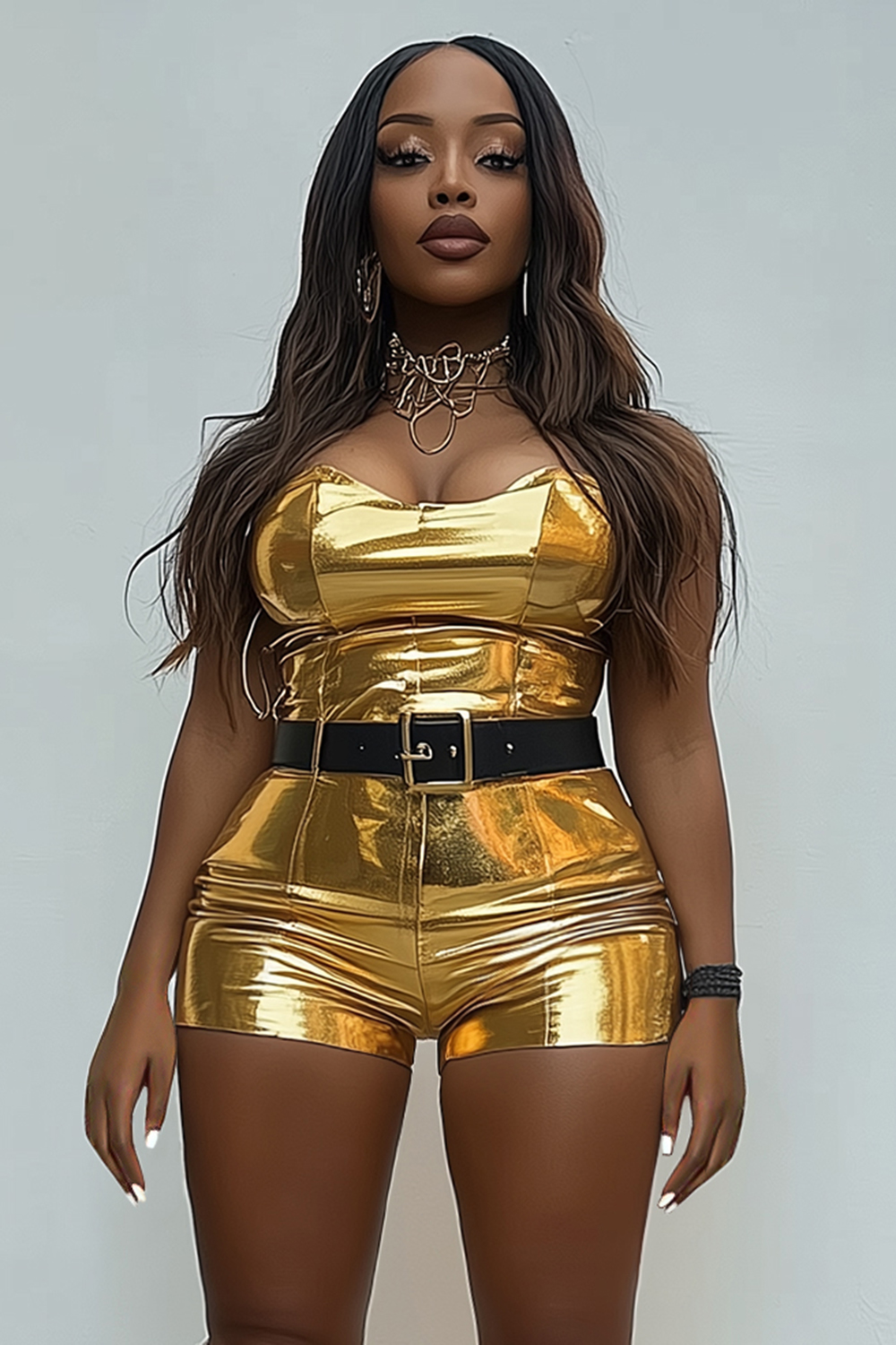 Strapless Quilted Bodycon Metallic Party Romper Playsuit-Gold [Pre Order]
