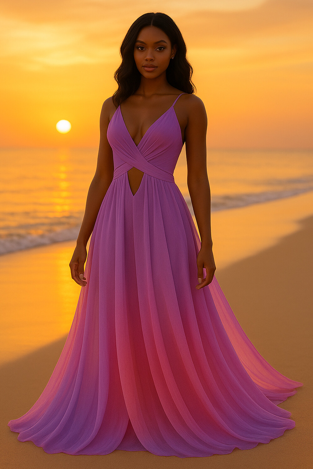 Overlap V Neck Cami Low Back Cutout Sash Party Maxi Dresses-Pink [Pre Order]