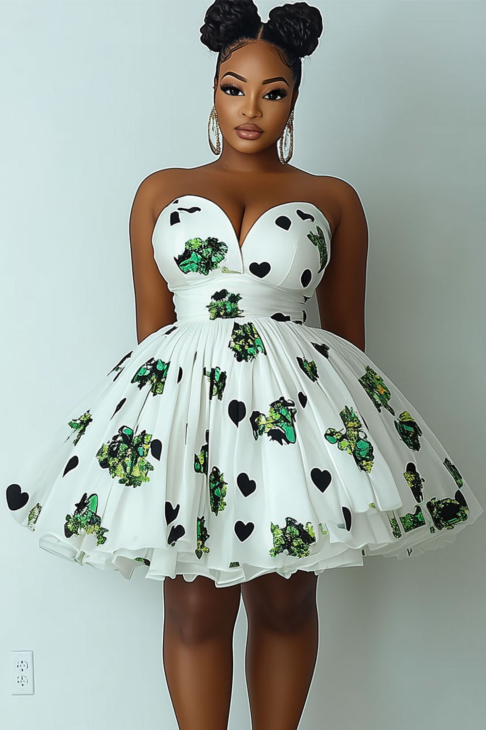 Sweetheart Neck Heart Print A-Line Party Mini Tube Dresses-White [Pre Order]