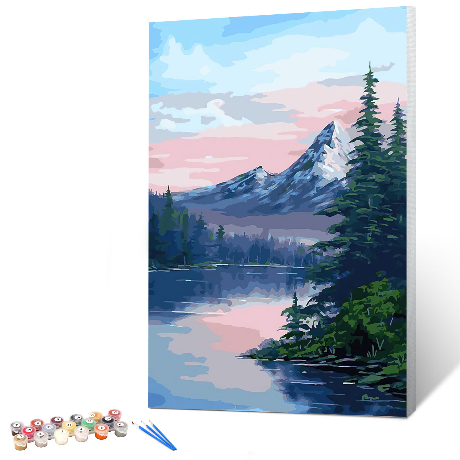 Ginkko Paint by Numbers Kit for Adults Beginner & Kids Ages 8-12 with Wooden Frame Easy Acrylic on Canvas 9x12 inch with Paints and Brushes, Mountain Sunset(Include Framed)