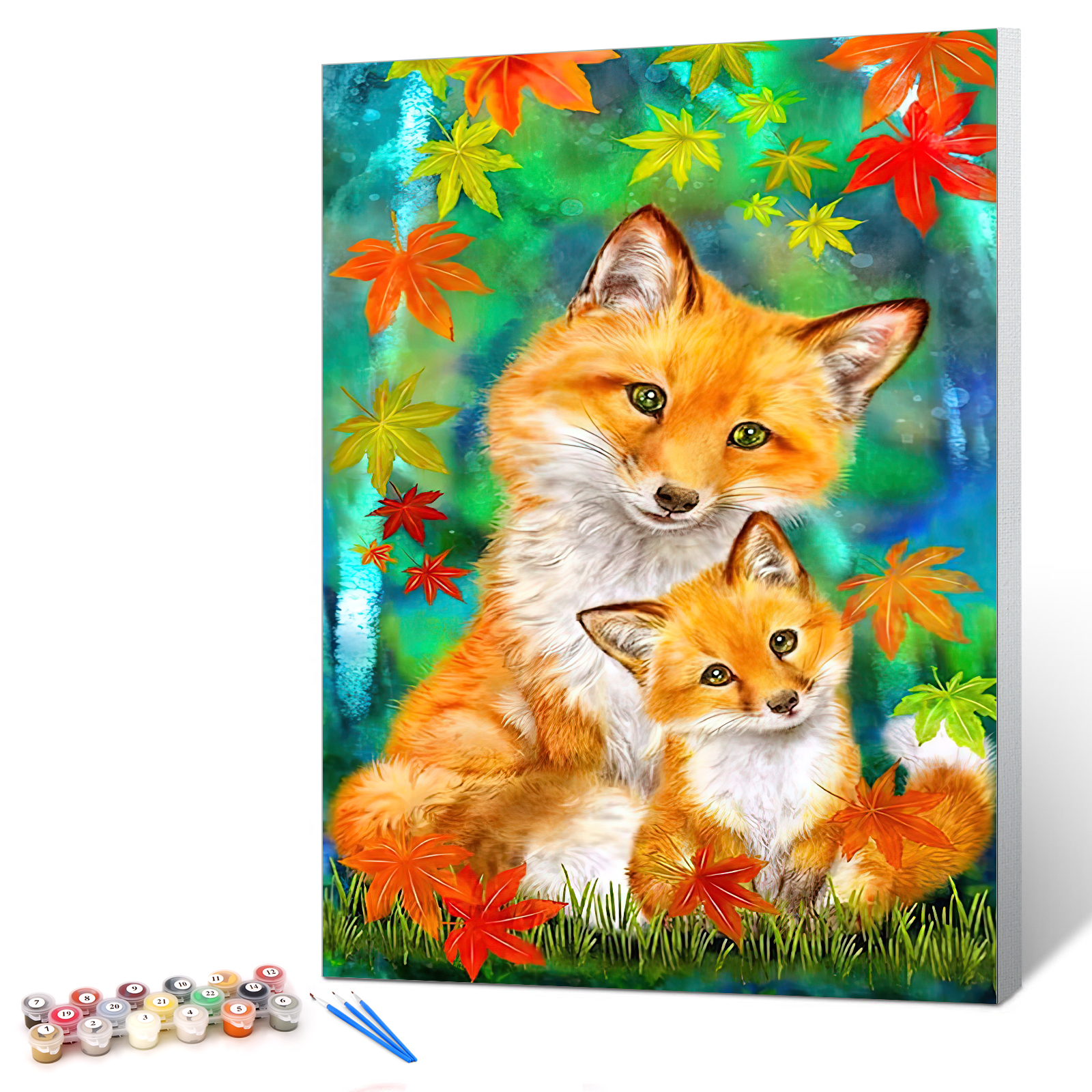 Ginkko Paint by Numbers Kit for Adults Beginner & Kids Ages 8-12 with Wooden Frame Easy Acrylic on Canvas 9x12 inch with Paints and Brushes, Fox(Include Framed)