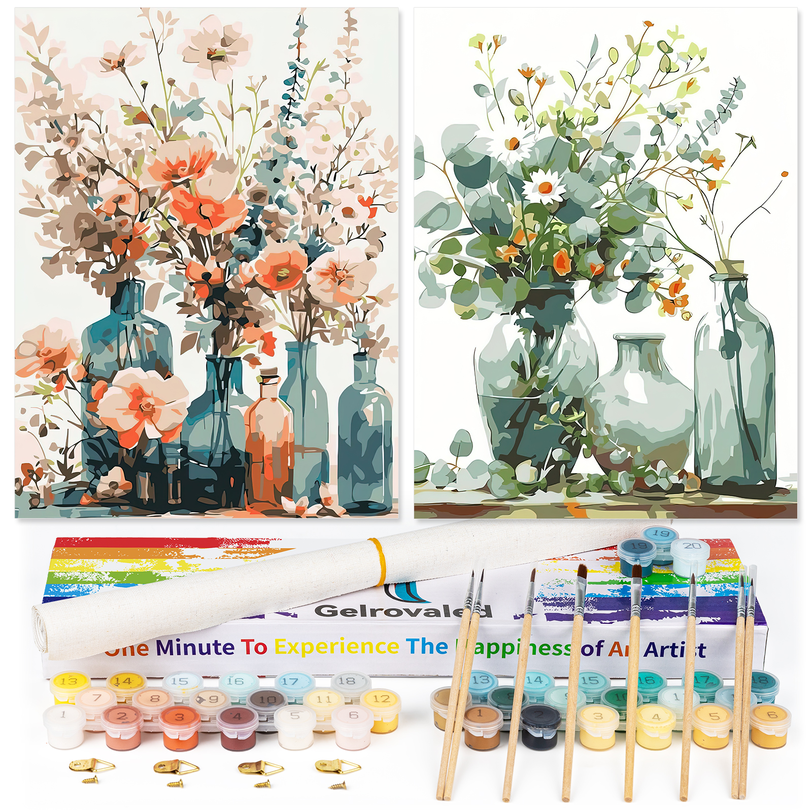 Ginkko Painting By Numbers Adults, DIY Flower with Brushes and Acrylic Paints Hand Painted Oil Painting Canvas for Home Decor, 30×40CM 2 Pack, (Flower 01)