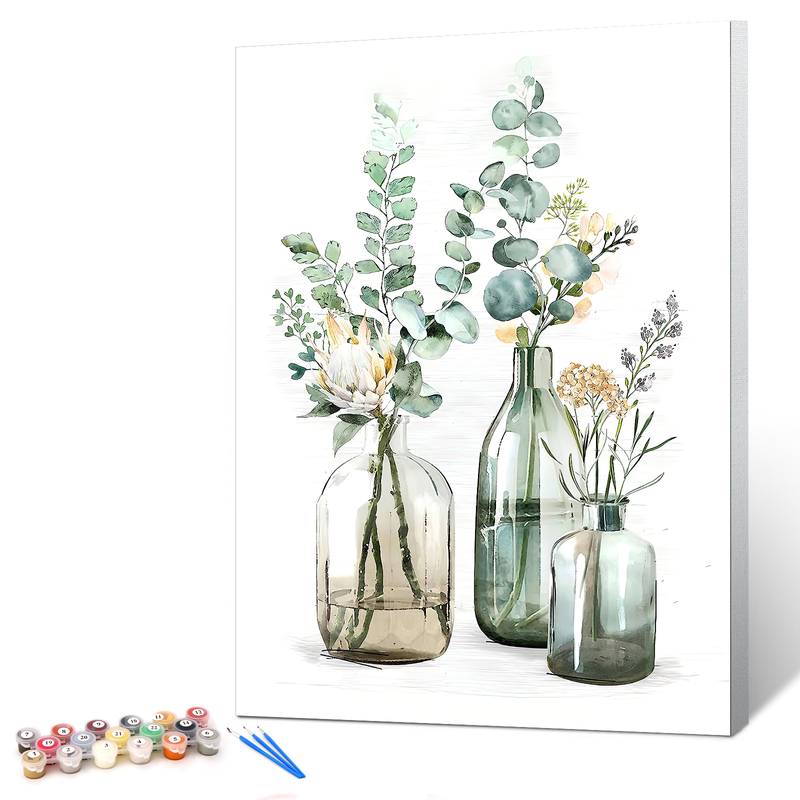 Ginkko Paint by Numbers Kit for Adults Beginner & Kids Ages 8-12 with Wooden Frame Easy Acrylic on Canvas 12x16 inch with Paints and Brushes, Bottle Flower (Include Framed)