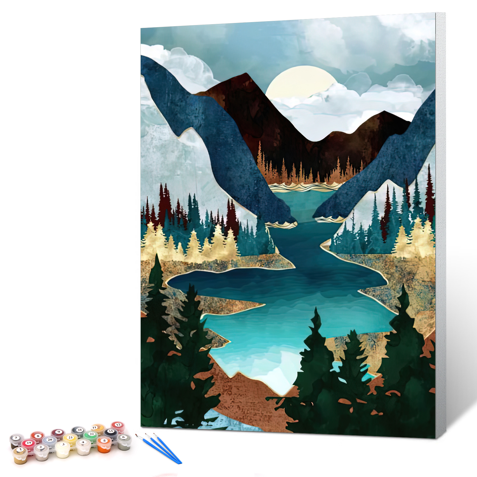 Ginkko Paint by Numbers Kit for Adults Beginner & Kids Ages 8-12 with Wooden Frame Easy Acrylic on Canvas 9x12 inch with Paints and Brushes, River(Include Framed)
