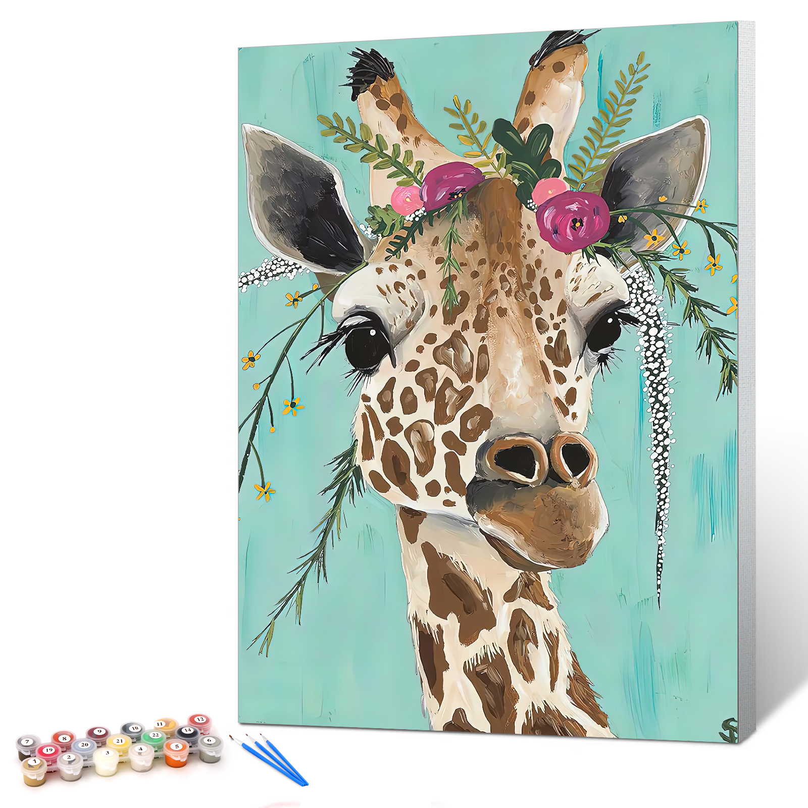  Roll over image to zoom in Ginkko Paint by Numbers Kit for Adults Beginner & Kids Ages 8-12 with Wooden Frame Easy Acrylic on Canvas 9x12 inch with Paints and Brushes, Giraffe(Include Framed)