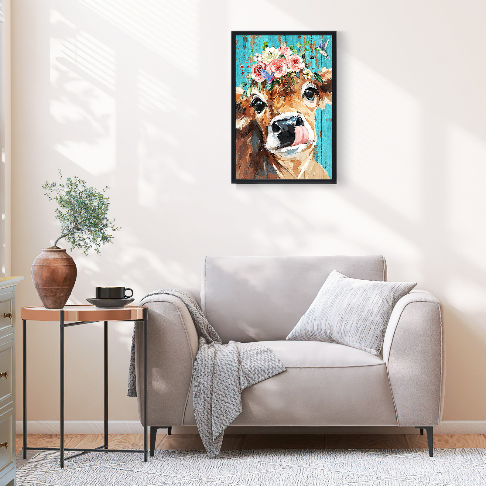  Ginkko Paint by Numbers Kit for Adults Beginner & Kids Ages 8-12 with Wooden Frame Easy Acrylic on Canvas 9x12 inch with Paints and Brushes, Flowers and Cattle(Include Framed)