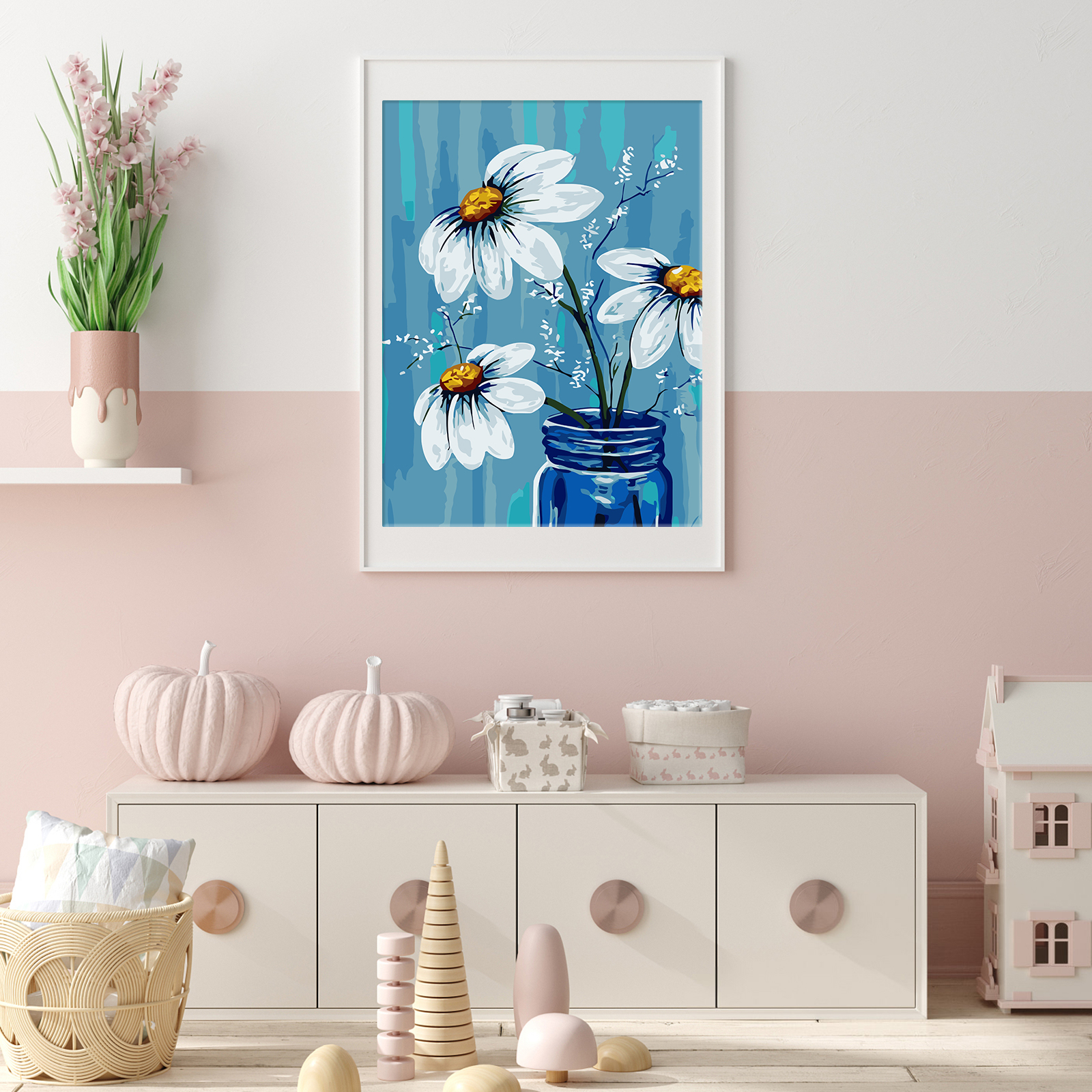 Ginkko Paint by Numbers for Adults Beginner & Kids Ages 8-12 with Wooden Frame Easy Acrylic on Canvas 9x12 inch with Paints and Brushes, vase Flower(Include Framed)