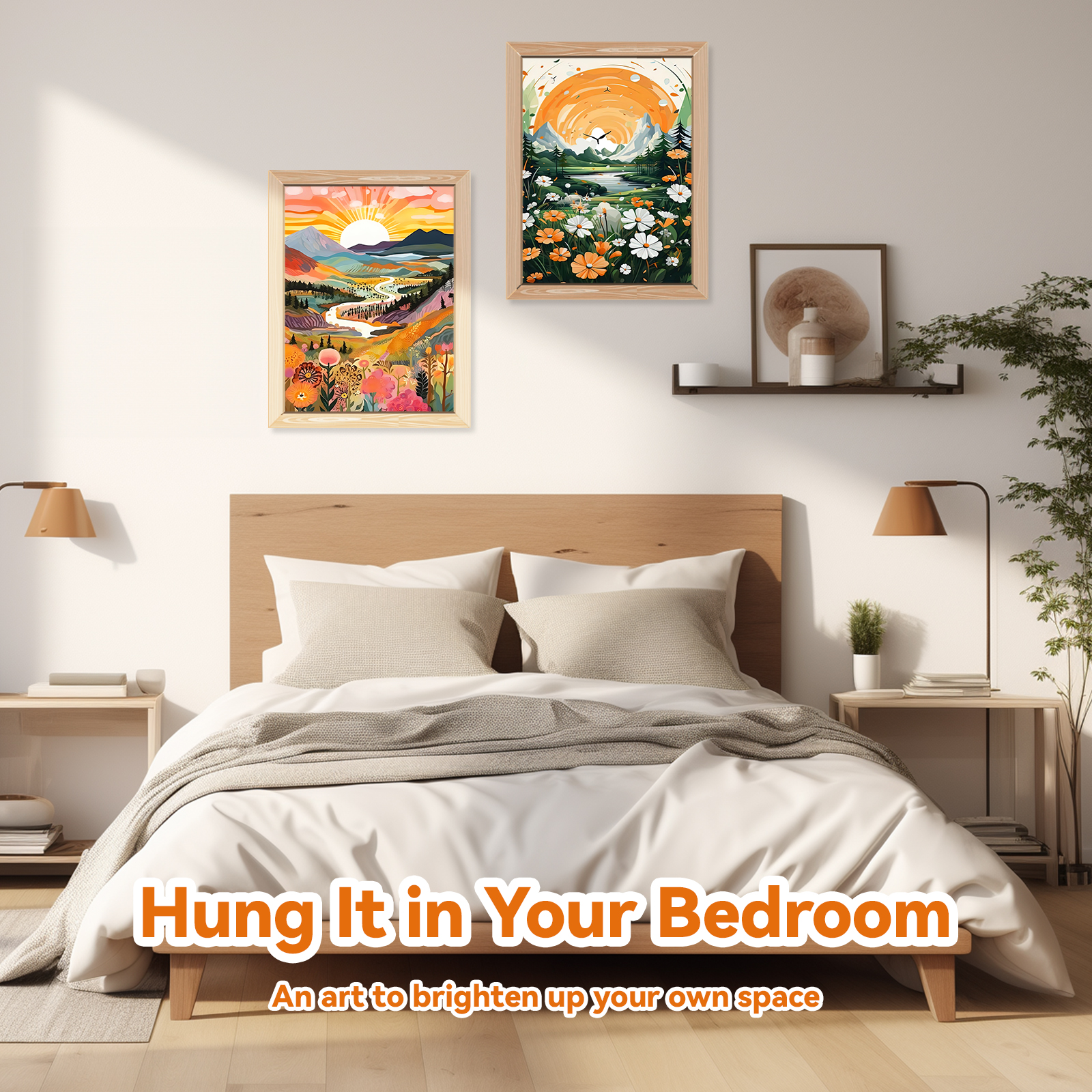 Ginkko Painting By Numbers Adults, DIY Flower with Brushes and Acrylic Paints Hand Painted Oil Painting Canvas for Home Decor, 30×40CM 2 Pack, (sunrise Mountains)