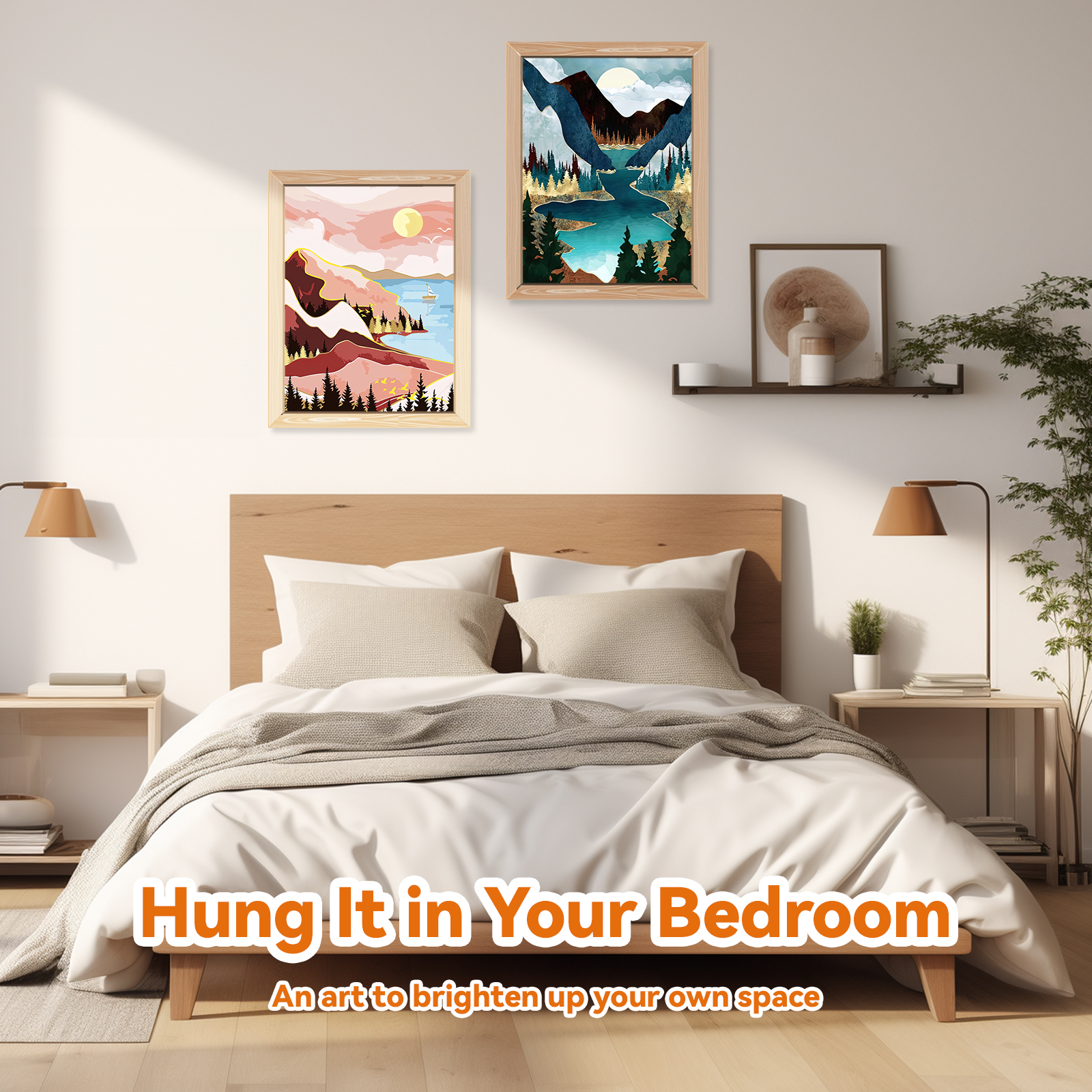 Ginkko Painting By Numbers Adults, DIY Flower with Brushes and Acrylic Paints Hand Painted Oil Painting Canvas for Home Decor, 30×40CM 2 Pack, (Sunset Lake Mountains)