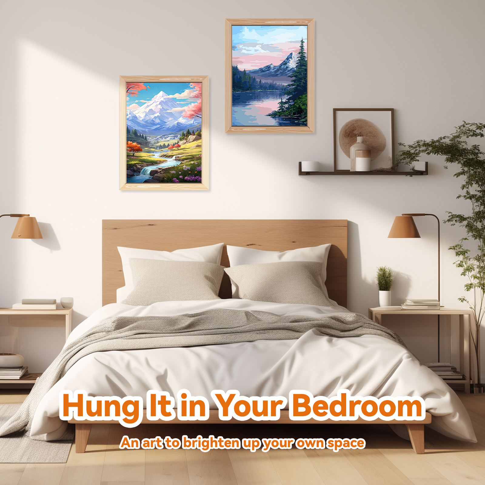 Ginkko Painting By Numbers Adults, DIY Flower with Brushes and Acrylic Paints Hand Painted Oil Painting Canvas for Home Decor, 30×40CM 2 Pack, (Snow Mountain Scenery)