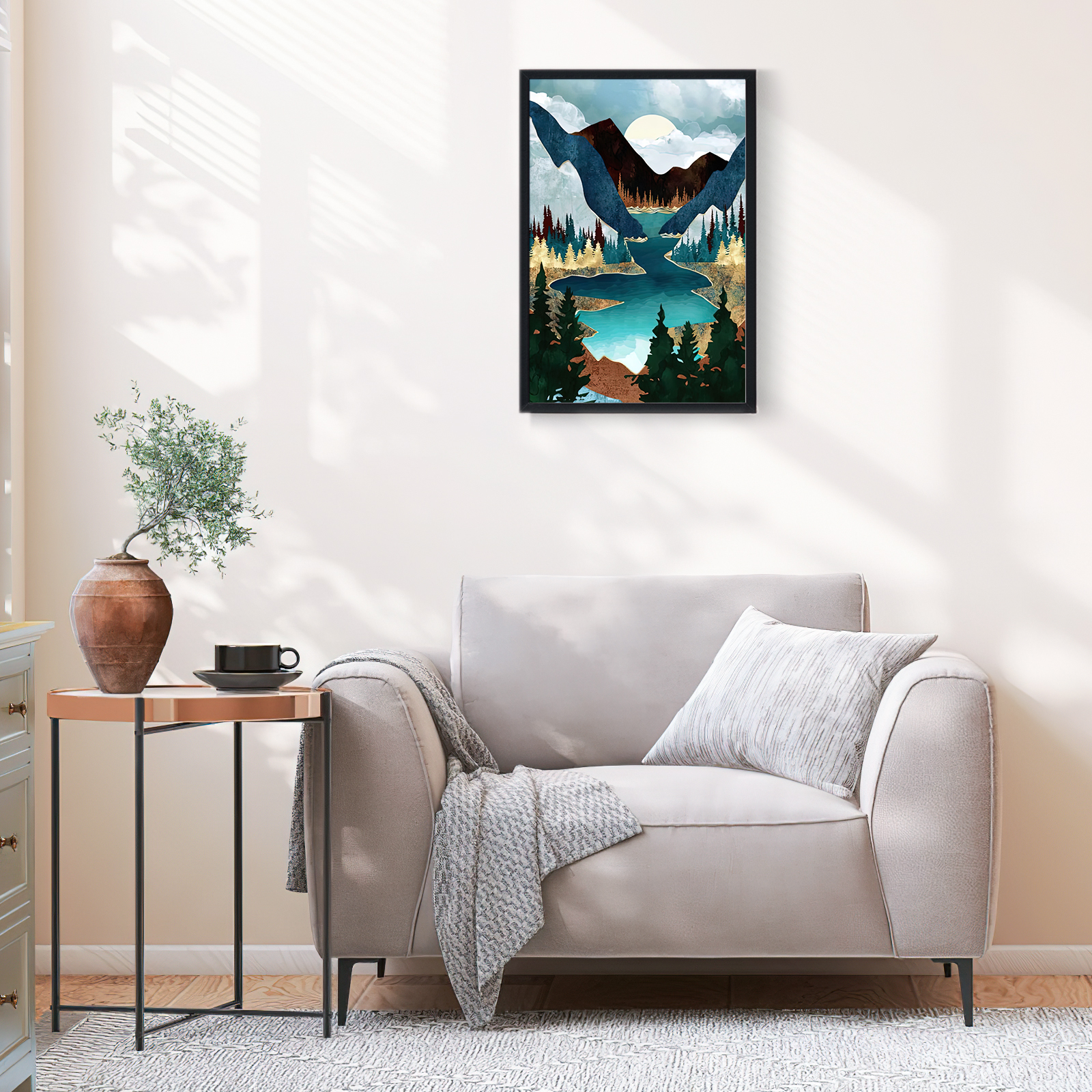 Ginkko Paint by Numbers Kit for Adults Beginner & Kids Ages 8-12 with Wooden Frame Easy Acrylic on Canvas 9x12 inch with Paints and Brushes, River(Include Framed)