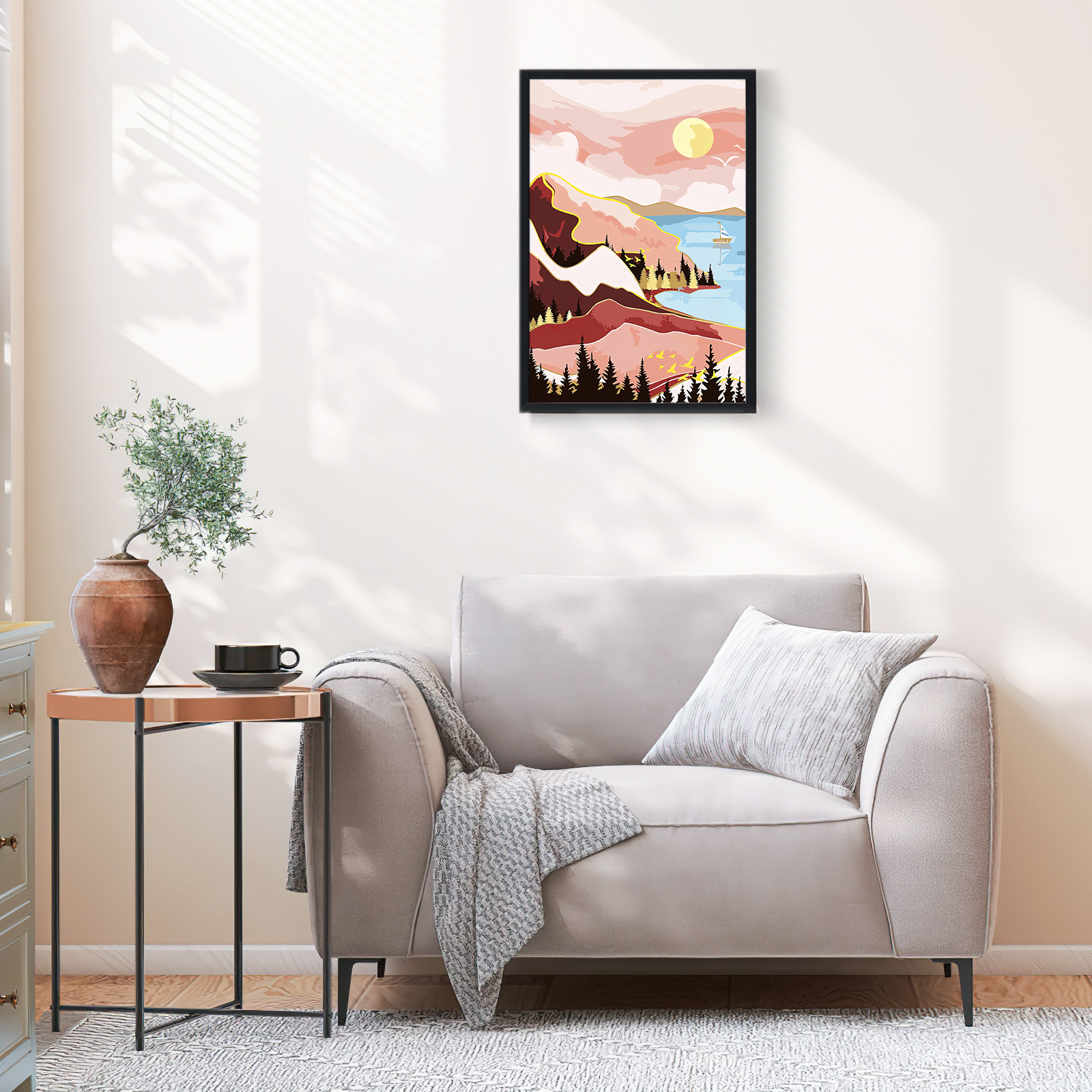 Ginkko Paint by Numbers Kit for Adults Beginner & Kids Ages 8-12 with Wooden Frame Easy Acrylic on Canvas 9x12 inch with Paints and Brushes, Landscape(Include Framed)