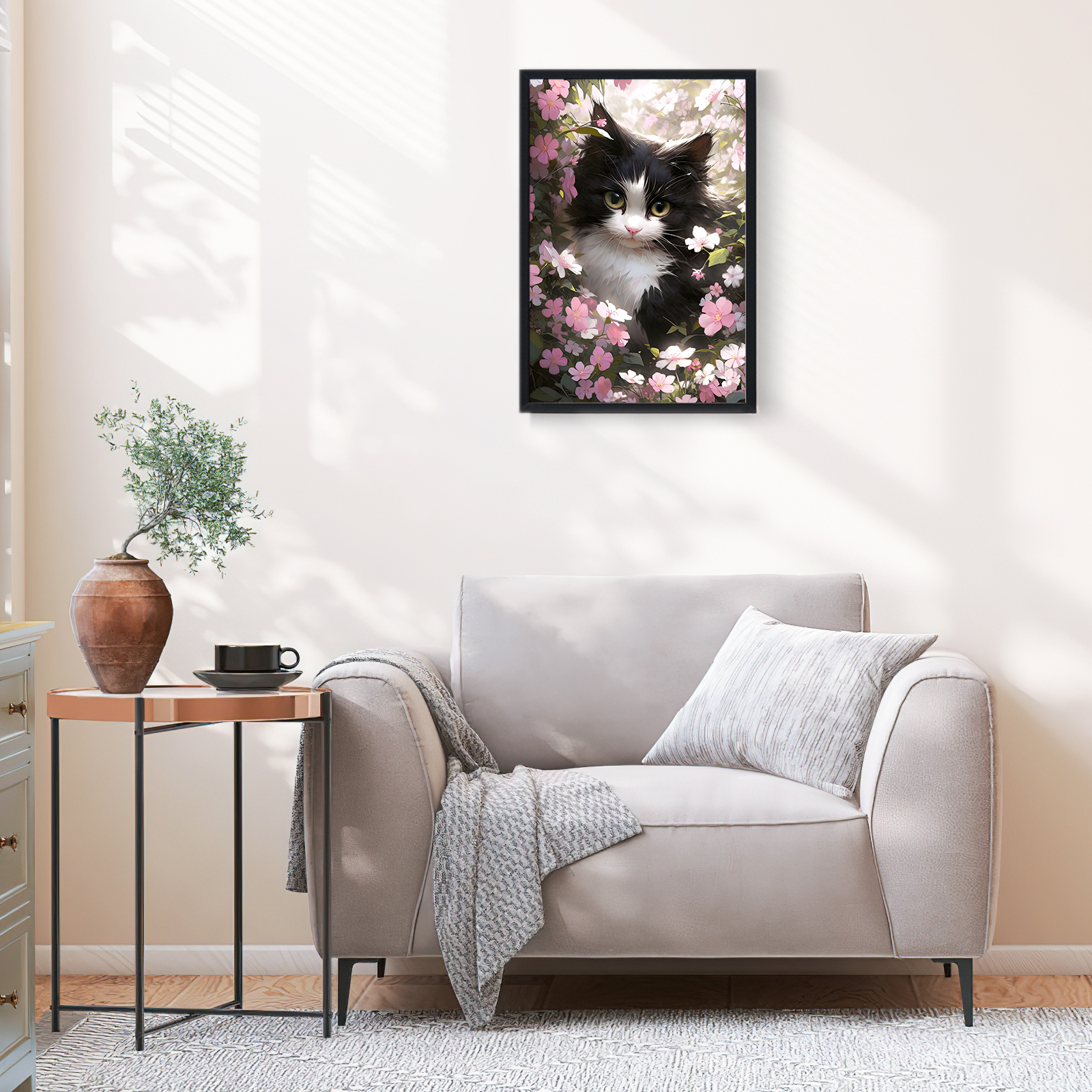 Ginkko Paint by Numbers Kit for Adults Beginner & Kids Ages 8-12 with Wooden Frame Easy Acrylic on Canvas 9x12 inch with Paints and Brushes, Cat Flower (Include Framed)