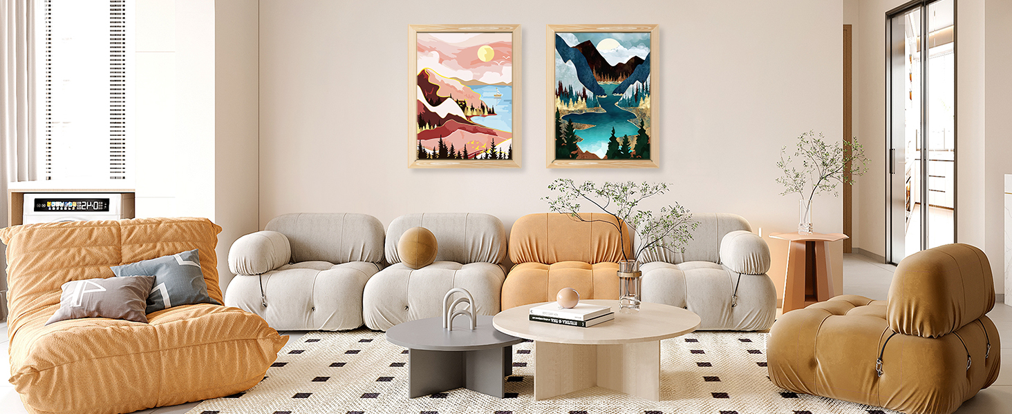 Ginkko Painting By Numbers Adults, DIY Flower with Brushes and Acrylic Paints Hand Painted Oil Painting Canvas for Home Decor, 30×40CM 2 Pack, (Sunset Lake Mountains)