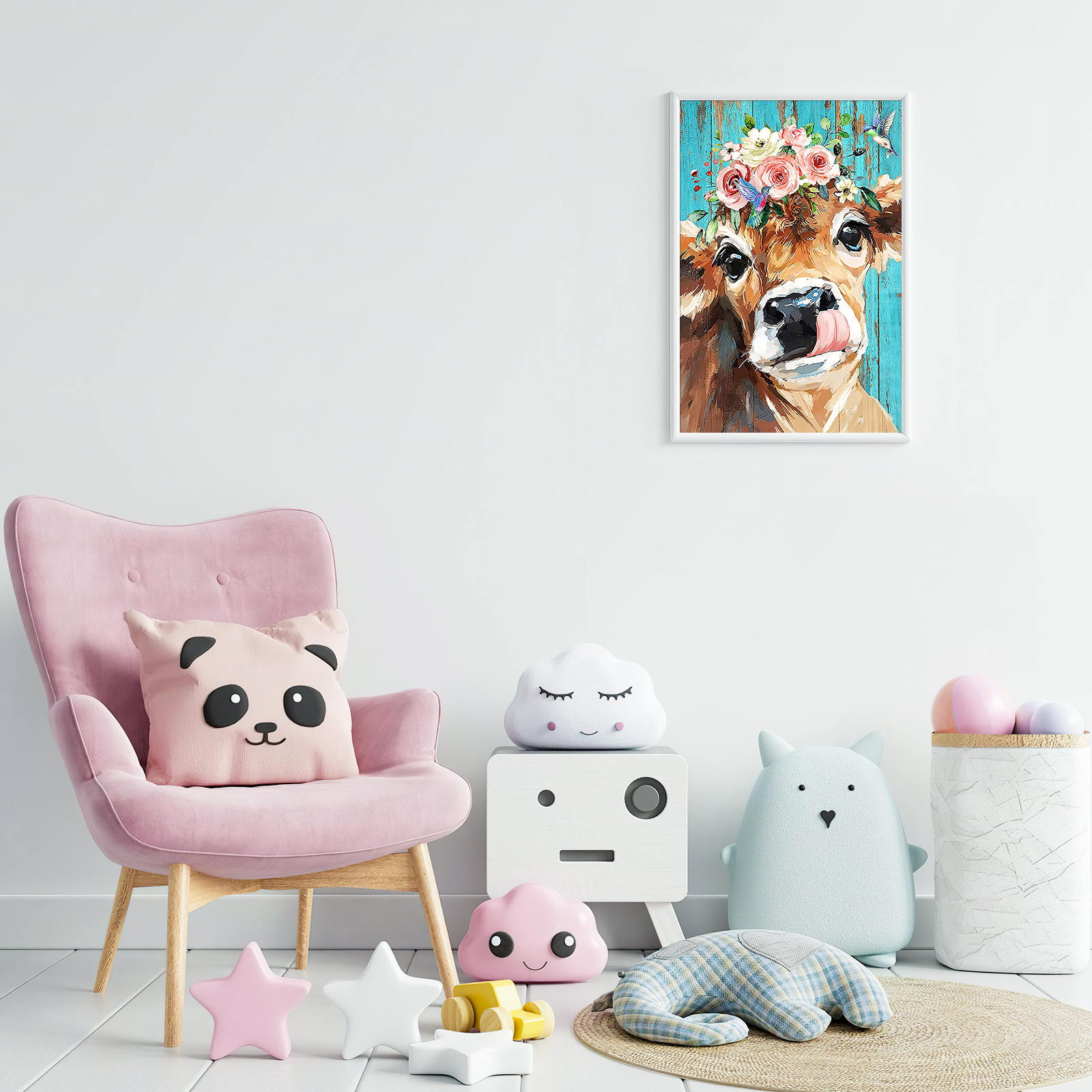  Ginkko Paint by Numbers Kit for Adults Beginner & Kids Ages 8-12 with Wooden Frame Easy Acrylic on Canvas 9x12 inch with Paints and Brushes, Flowers and Cattle(Include Framed)