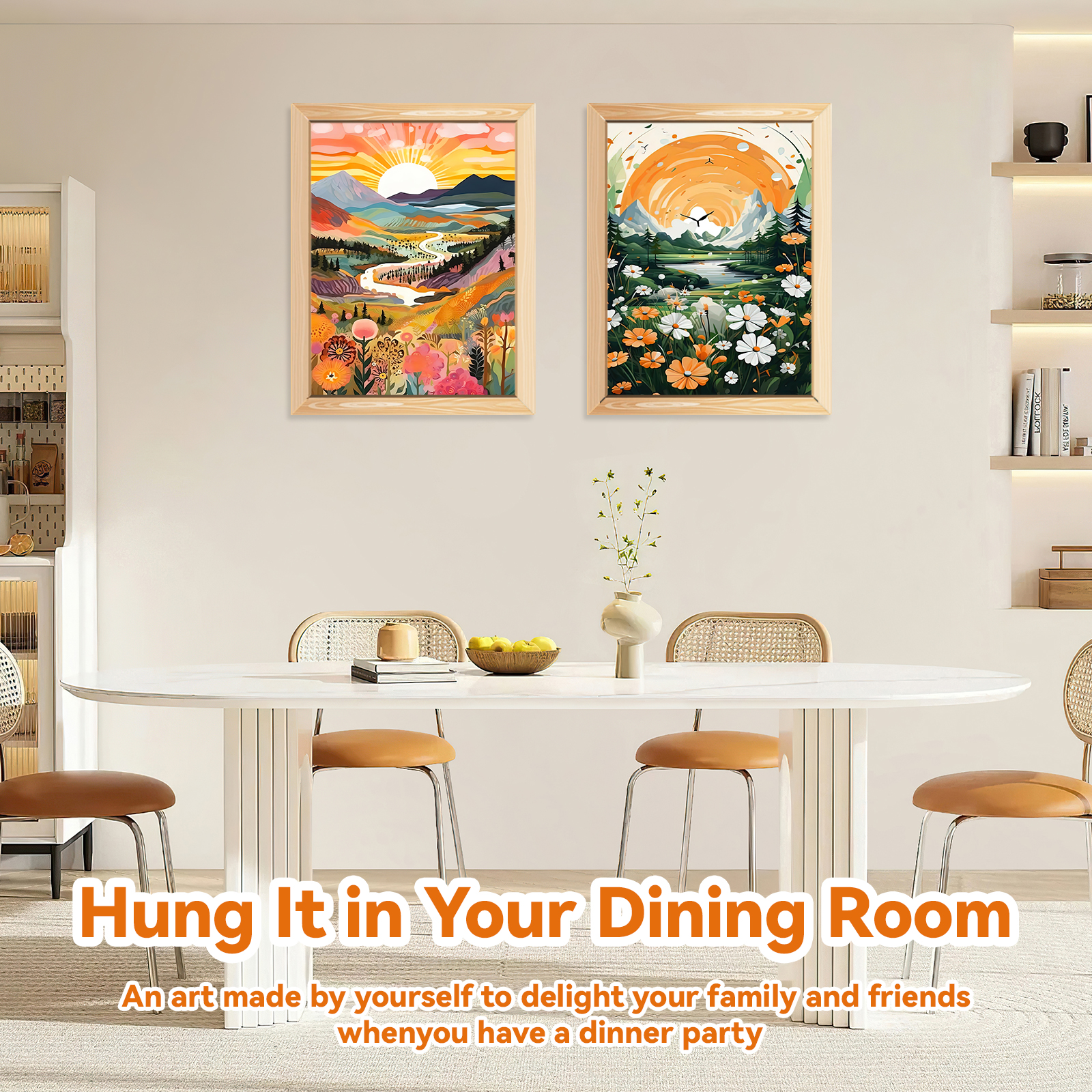 Ginkko Painting By Numbers Adults, DIY Flower with Brushes and Acrylic Paints Hand Painted Oil Painting Canvas for Home Decor, 30×40CM 2 Pack, (sunrise Mountains)