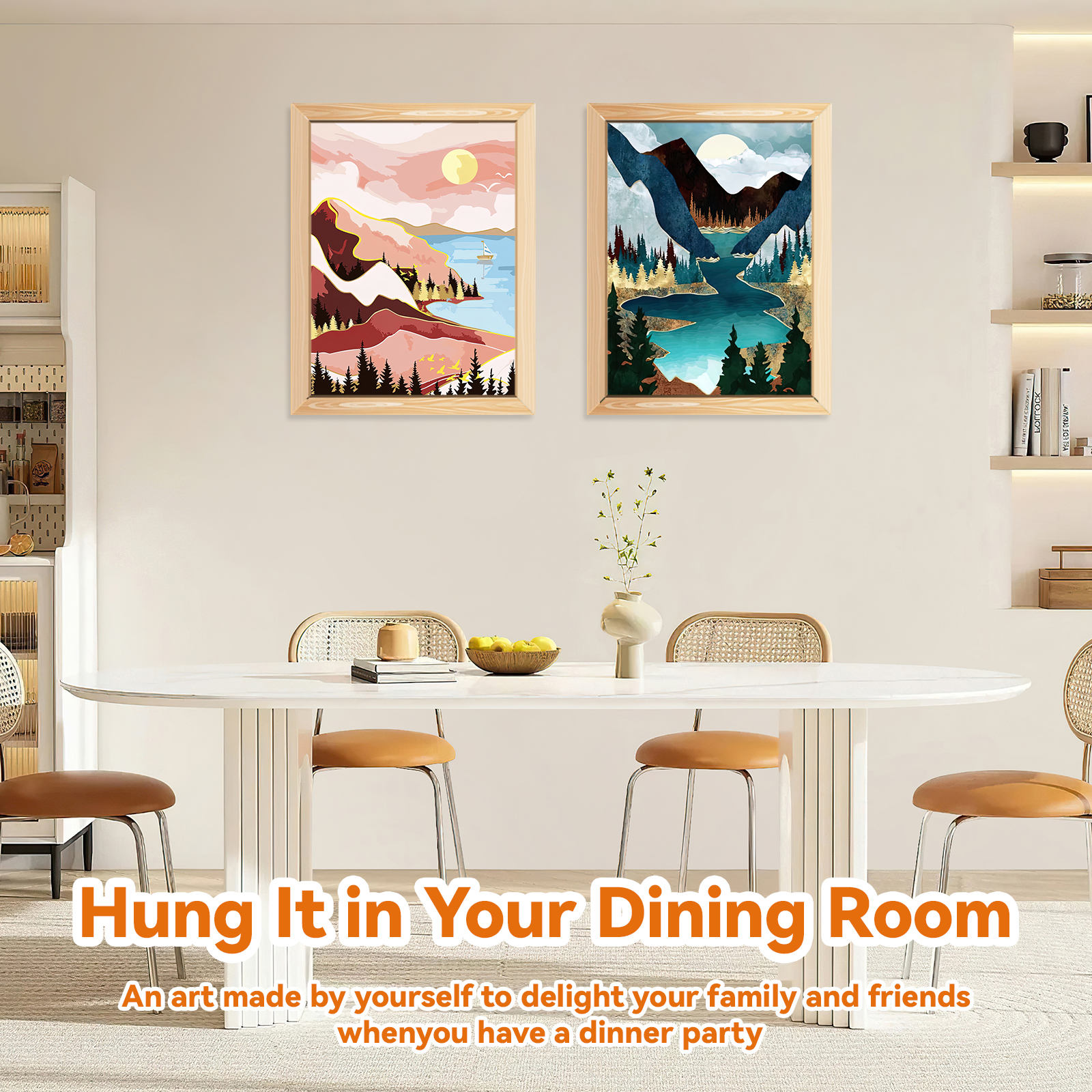 Ginkko Painting By Numbers Adults, DIY Flower with Brushes and Acrylic Paints Hand Painted Oil Painting Canvas for Home Decor, 30×40CM 2 Pack, (Sunset Lake Mountains)