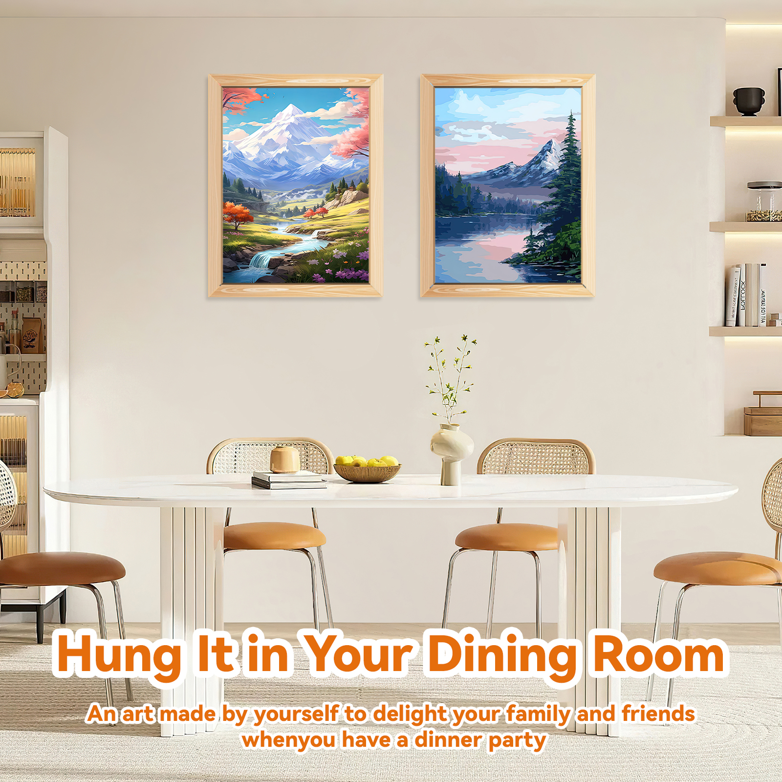 Ginkko Painting By Numbers Adults, DIY Flower with Brushes and Acrylic Paints Hand Painted Oil Painting Canvas for Home Decor, 30×40CM 2 Pack, (Snow Mountain Scenery)