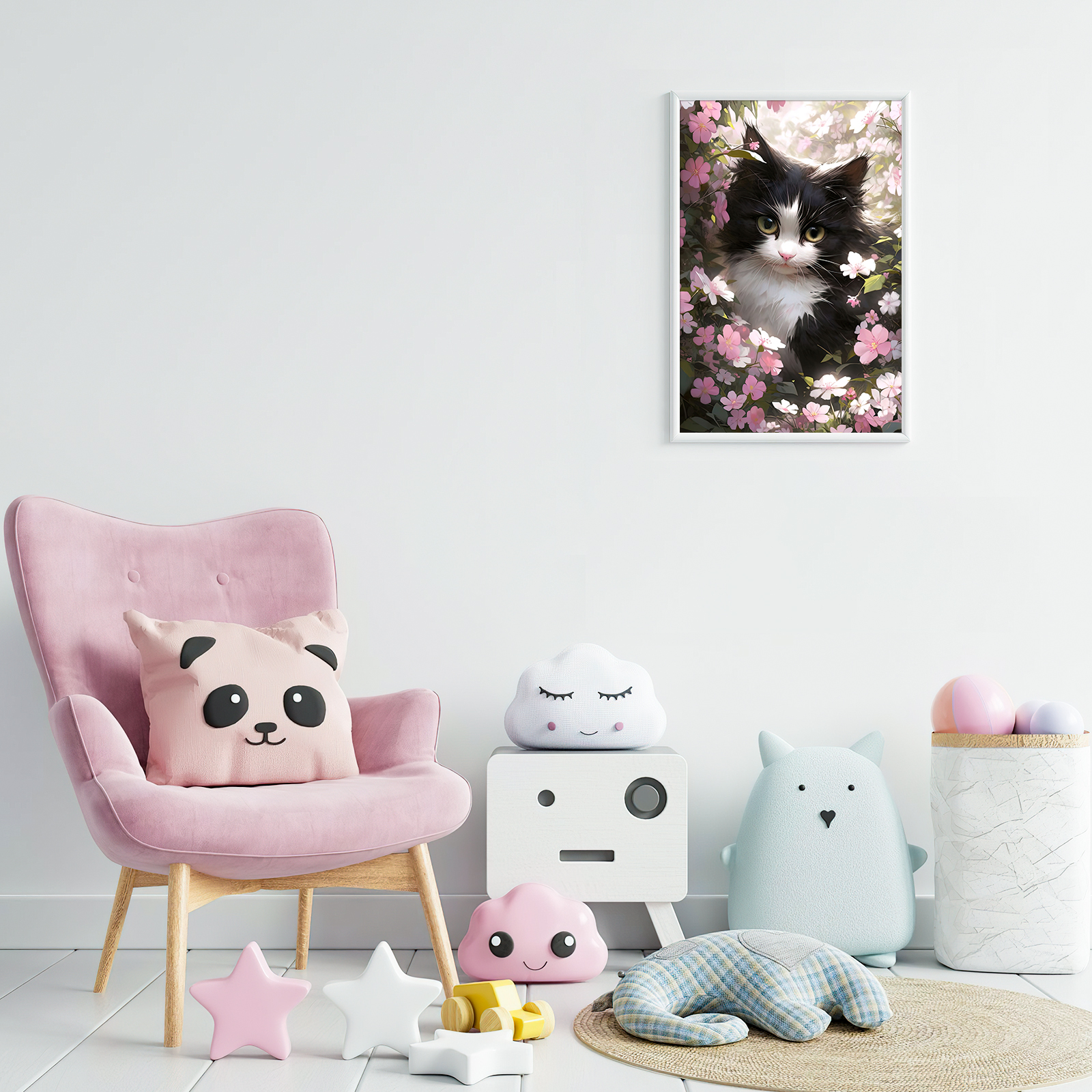 Ginkko Paint by Numbers Kit for Adults Beginner & Kids Ages 8-12 with Wooden Frame Easy Acrylic on Canvas 9x12 inch with Paints and Brushes, Cat Flower (Include Framed)