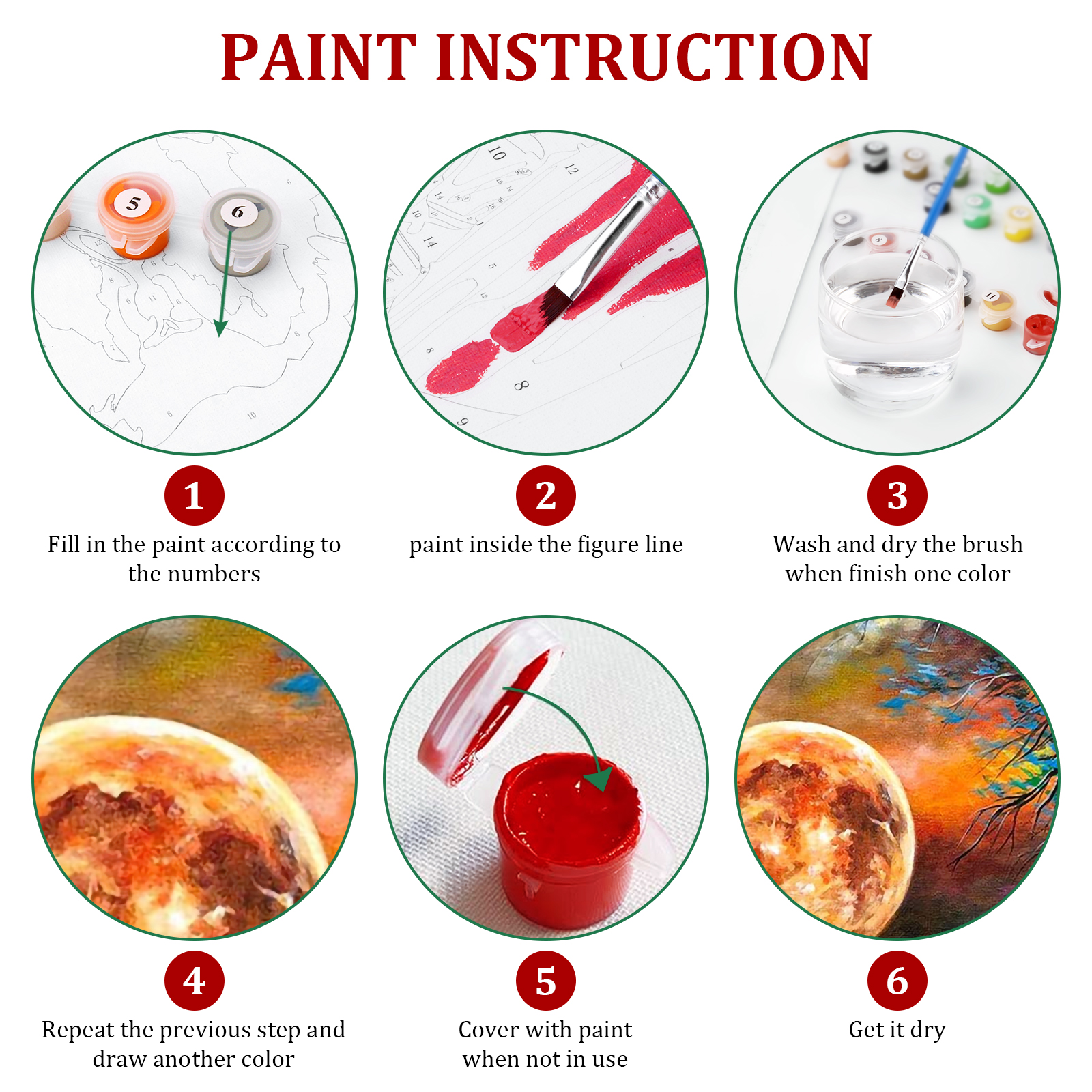 Ginkko Paint by Numbers for Adults Beginner & Kids Ages 8-12 with Wooden Frame Easy Acrylic on Canvas 9x12 inch with Paints and Brushes, Moon(Include Framed)