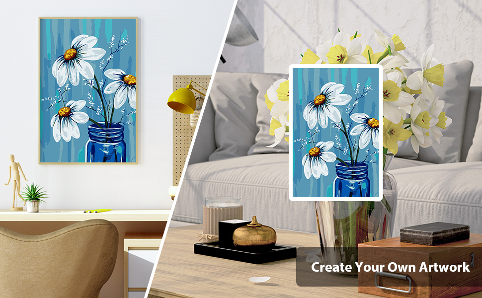 Ginkko Paint by Numbers for Adults Beginner & Kids Ages 8-12 with Wooden Frame Easy Acrylic on Canvas 9x12 inch with Paints and Brushes, vase Flower(Include Framed)