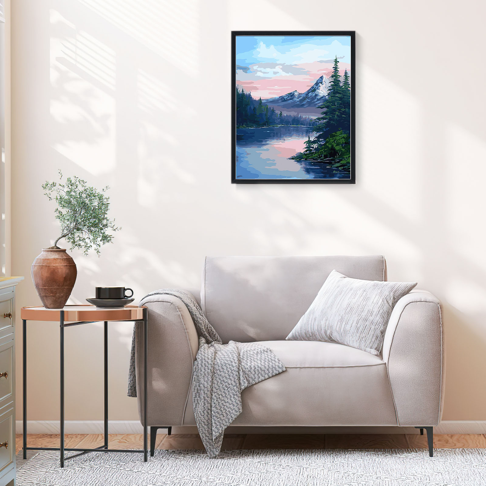 Ginkko Paint by Numbers Kit for Adults Beginner & Kids Ages 8-12 with Wooden Frame Easy Acrylic on Canvas 9x12 inch with Paints and Brushes, Mountain Sunset(Include Framed)