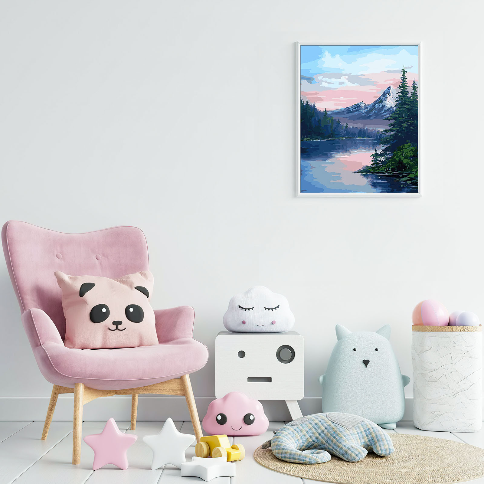 Ginkko Paint by Numbers Kit for Adults Beginner & Kids Ages 8-12 with Wooden Frame Easy Acrylic on Canvas 9x12 inch with Paints and Brushes, Mountain Sunset(Include Framed)