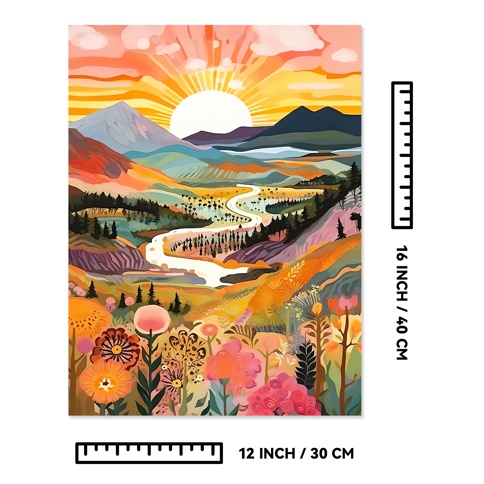 Ginkko Painting By Numbers Adults, DIY Flower with Brushes and Acrylic Paints Hand Painted Oil Painting Canvas for Home Decor, 30×40CM 2 Pack, (sunrise Mountains)