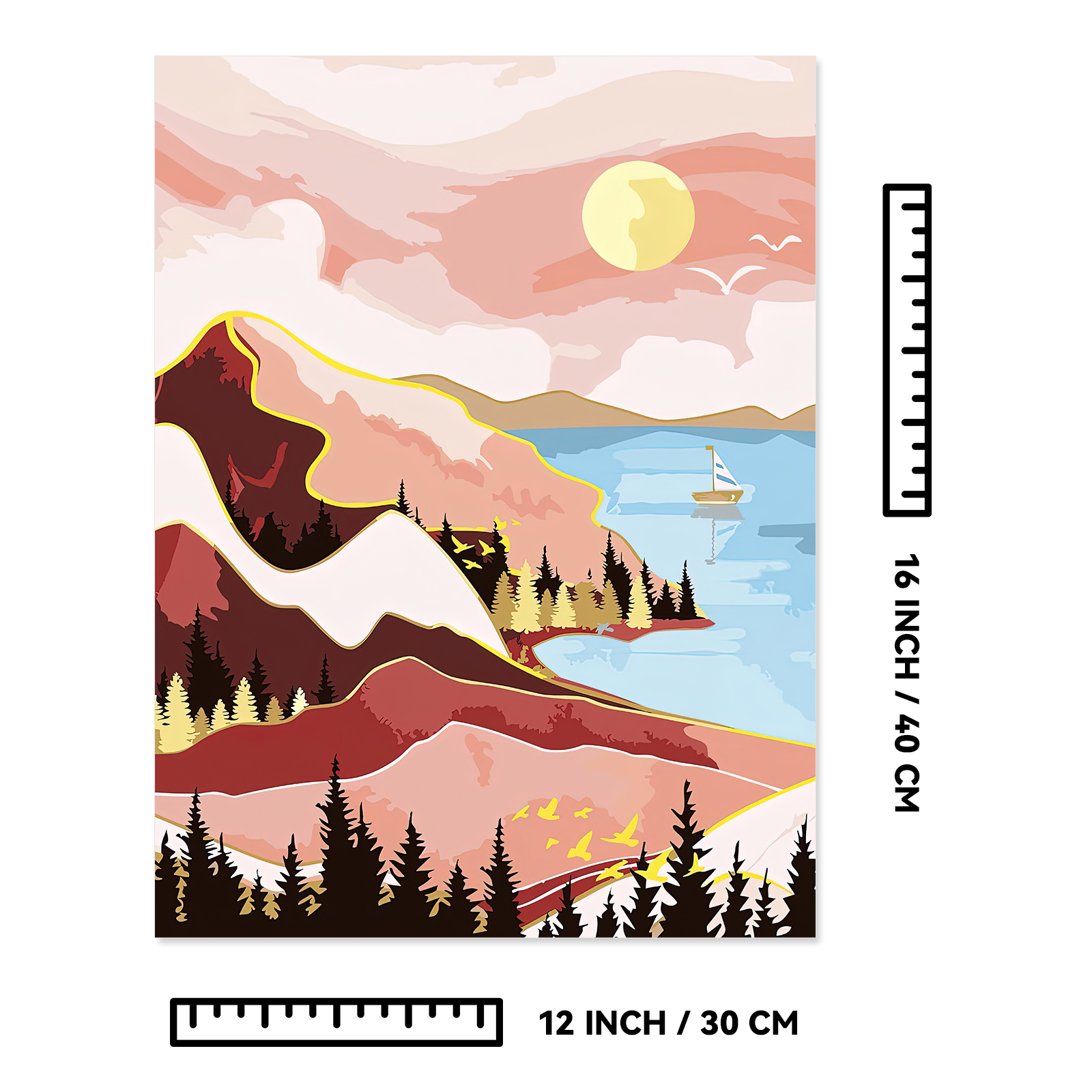 Ginkko Painting By Numbers Adults, DIY Flower with Brushes and Acrylic Paints Hand Painted Oil Painting Canvas for Home Decor, 30×40CM 2 Pack, (Sunset Lake Mountains)