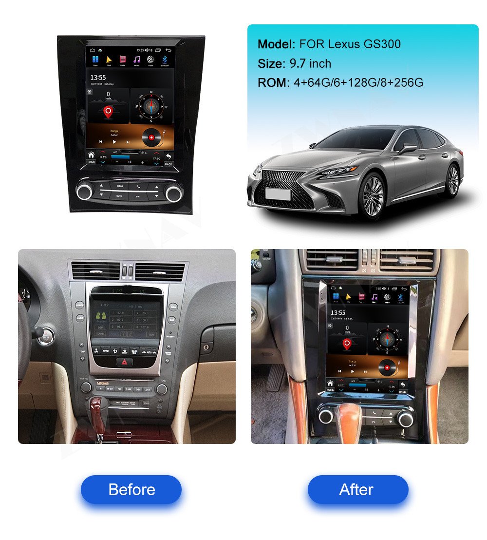 10.4 inch Android 13 Tesla Screen For Lexus GS300 1998-2004 Car