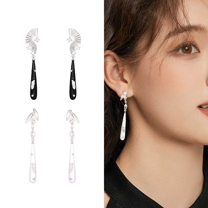 竹影扇韻 · 長款中式竹節折扇耳環 | 生日禮物