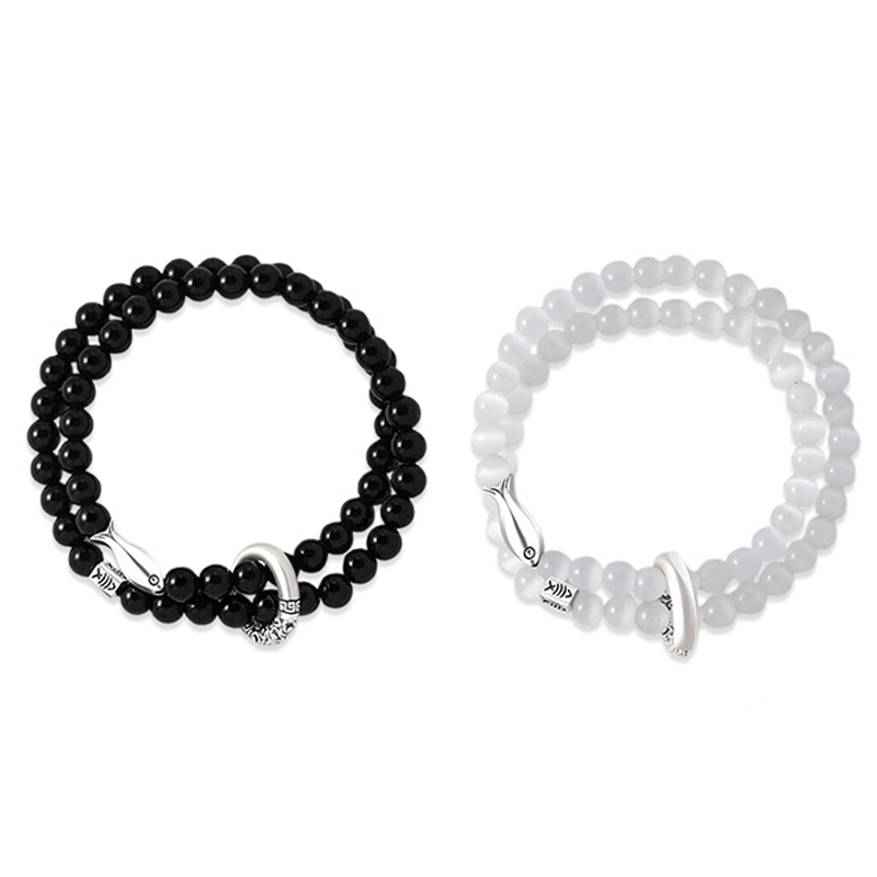 好運錦鯉 · S999純銀黑曜石情侶手串 | 紀念日禮物