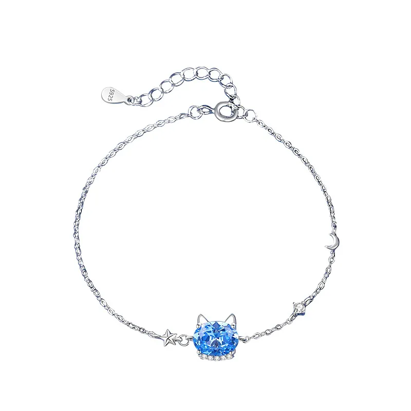 星月貓咪 · 藍寶石925純銀項鍊 | 結婚週年禮物