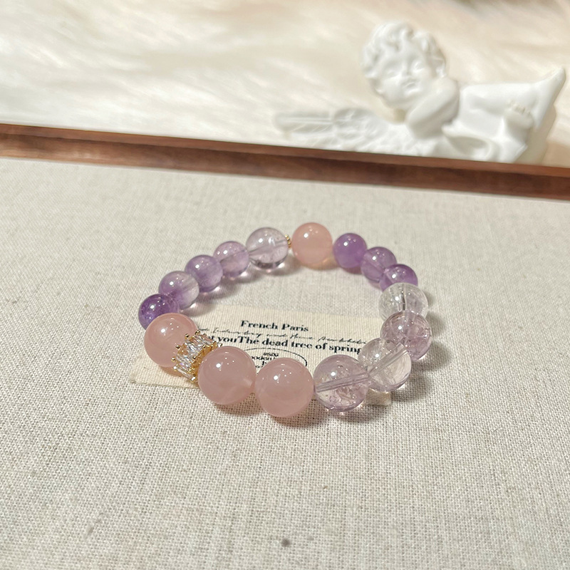 粉色佳人 · 天然粉晶紫玉白水晶手串 | 智慧和療愈