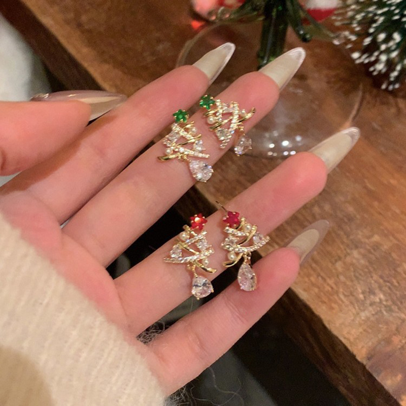 聖誕樹鋯石水滴耳釘 | 女友聖誕禮物 