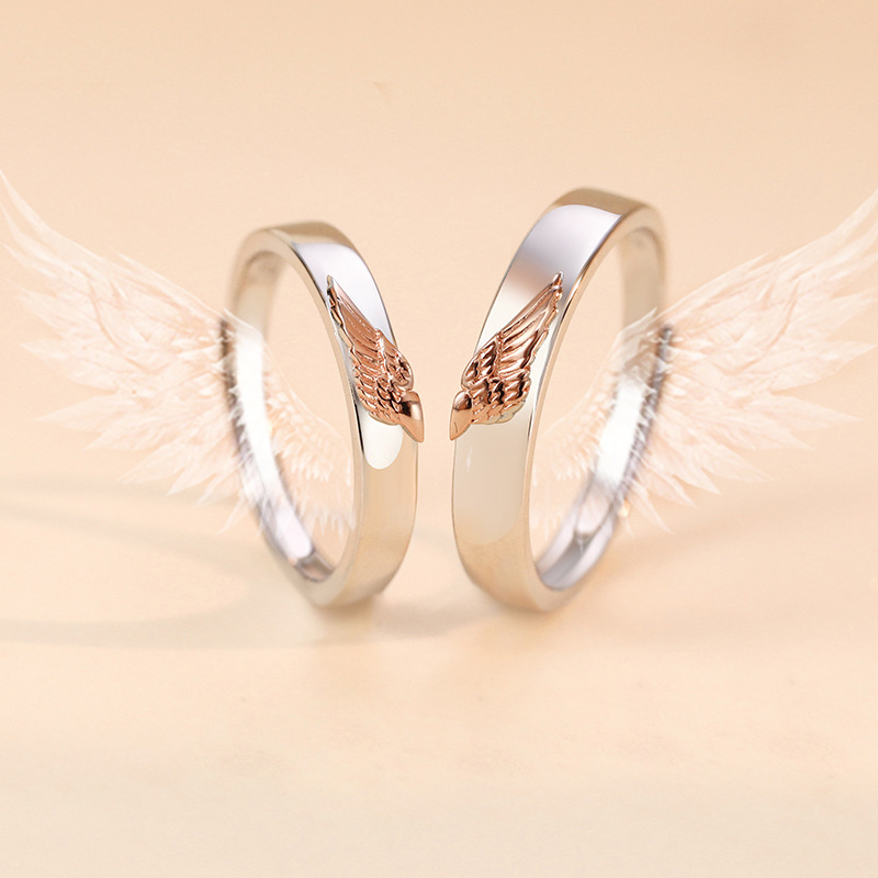 天使之翼 · 立體浮雕S925純銀情侶對戒  | 情侶週年禮物