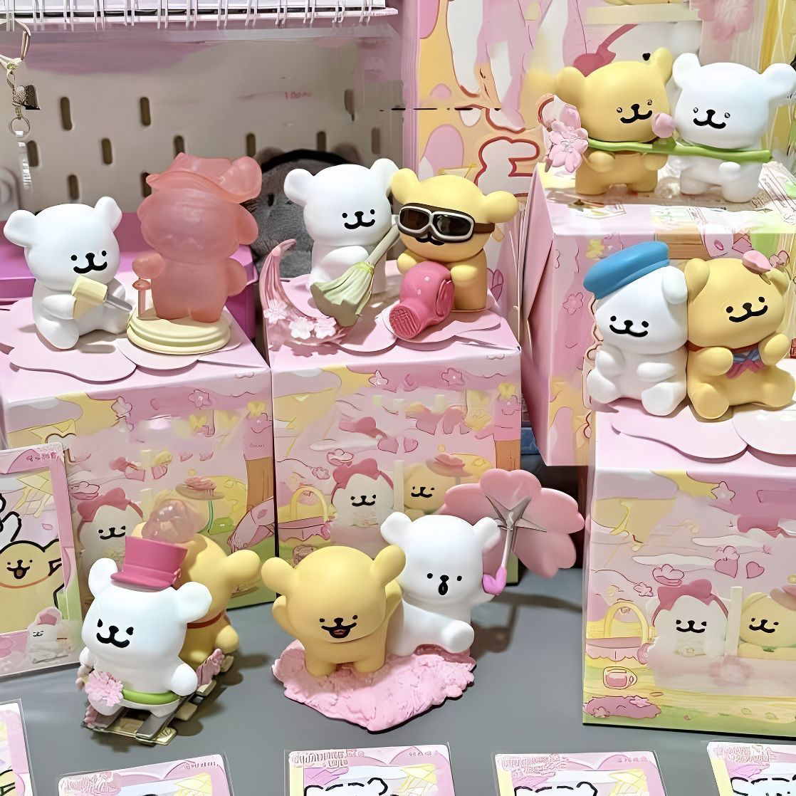 浪漫櫻花 · 線條小狗手辦盲盒 | 可愛桌面擺件