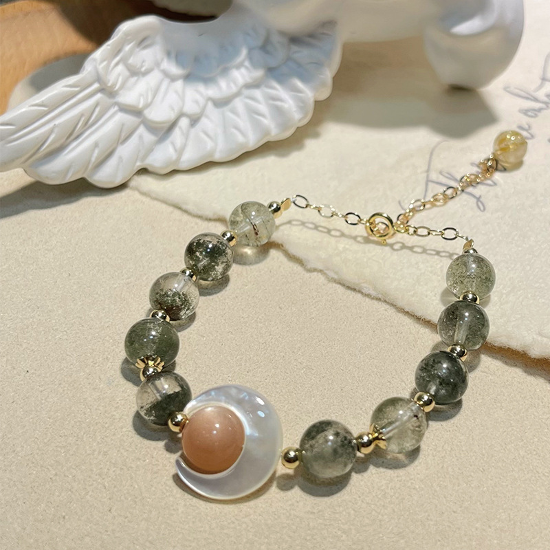 落月清輝 · 天然水晶綠幽靈手串 | 週年紀念日禮物