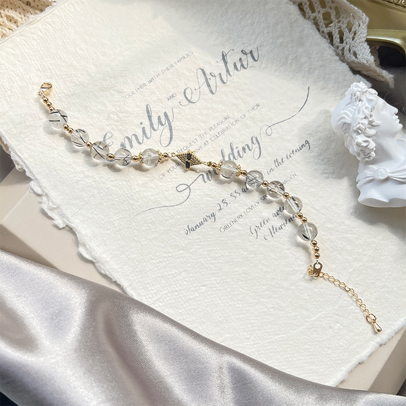 金屬菱形 · 黑髮晶天然水晶手串 | 愉悅和美容