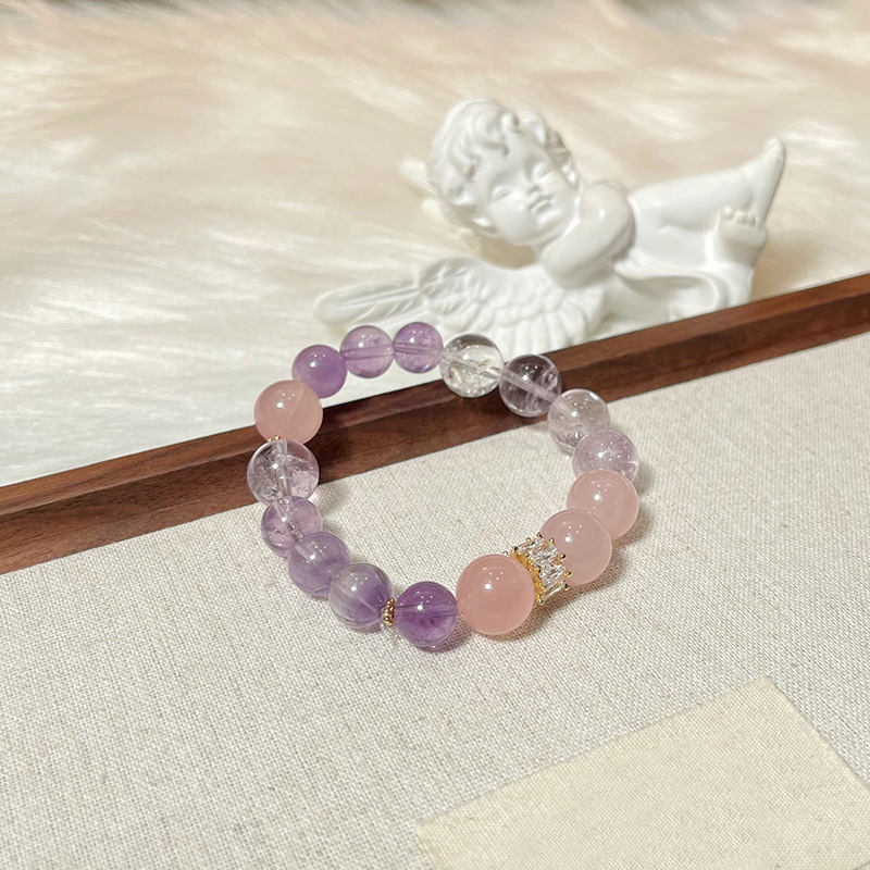 粉色佳人 · 天然粉晶紫玉白水晶手串 | 智慧和療愈