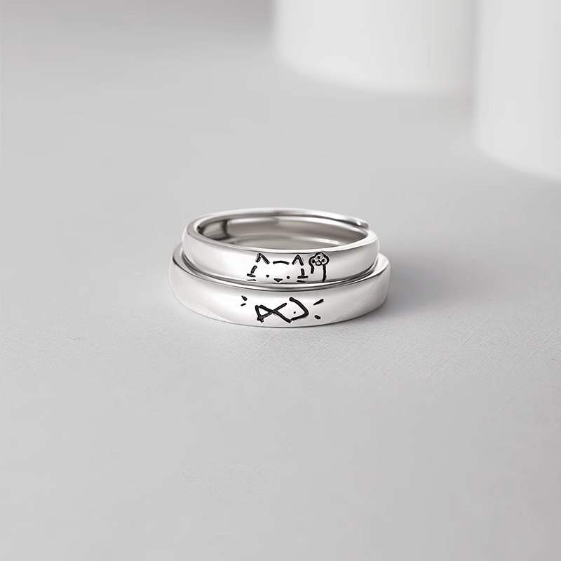 吃定你 · 喵魚甜寵純銀情侶對戒 | 週年禮物推薦