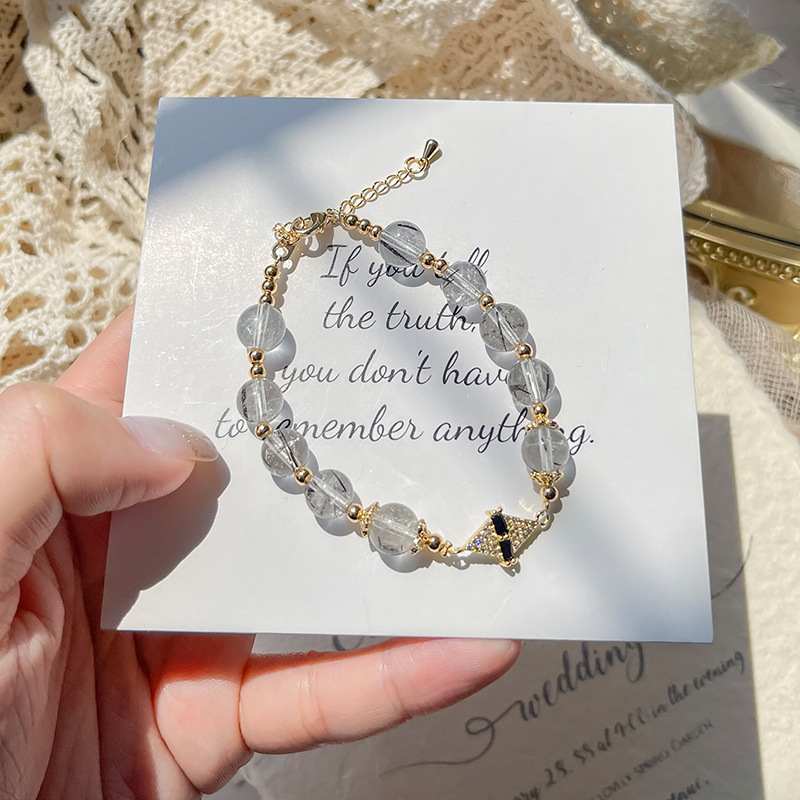 金屬菱形 · 黑髮晶天然水晶手串 | 愉悅和美容